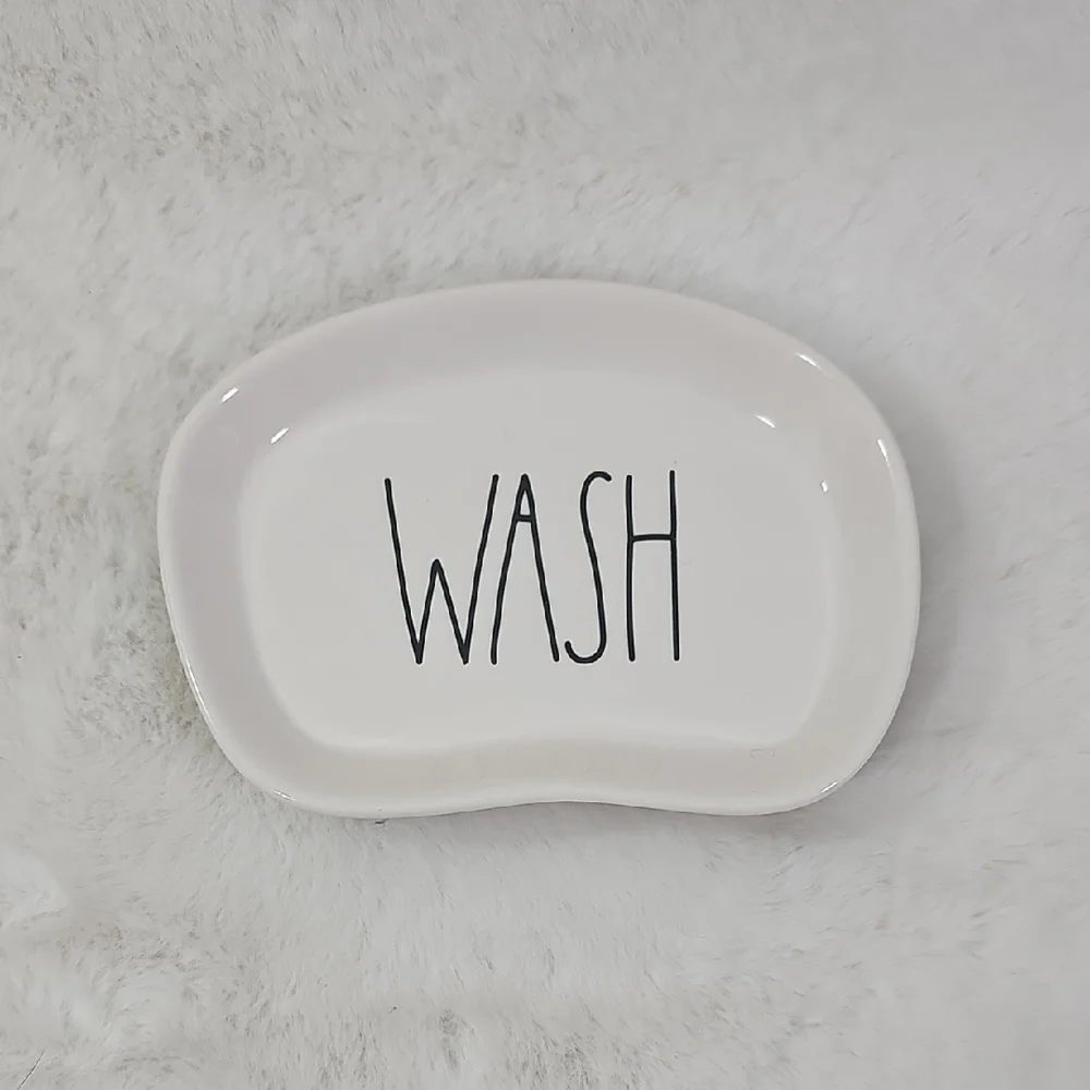 Rae Dunn Soap Dish WASH. Nwt. Ceramic top and wood bottom. 5½